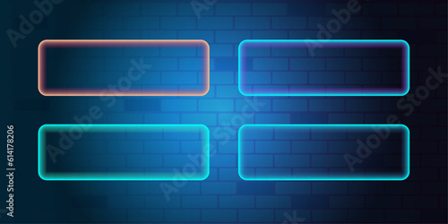 rectangle neon illustration lighting frame with blue brick background. vector for technology and finance concept and education for future