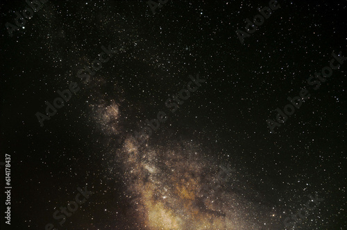The Milky Way galaxy core in natural color in the night sky.