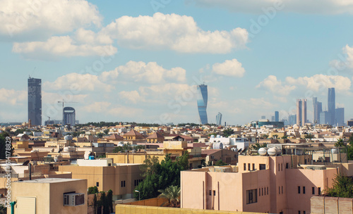 Riyadh, Saudi Arabia, KSA - November 21, 2017 buildings group from Worood district and Uroba road in Riyadh
