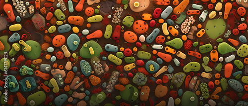 colorful view of bacteria, Macro View of Bacterial Environment, Microbial Diversity, Microscopic Insights, Generative AI
