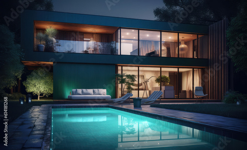 modern modern house 3d rendering, generative AI © Kien