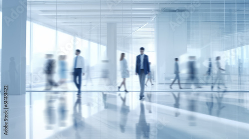 blurred business people in white glass office background