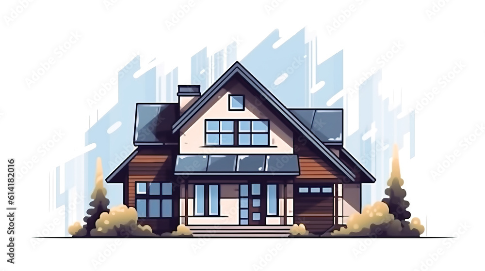  Illustration of modern private house in flat colors vector style