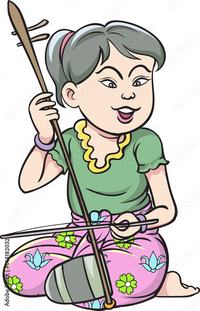 Thai children, Thai cartoons, Thai musical play. pop art retro hand drawn style design illustration. transparent background Thai children, Thai cartoons, Thai musical play. pop art retro hand drawn style design illustration. transparent background