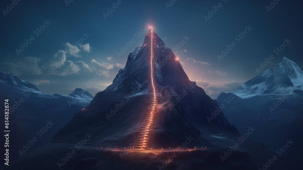 Illuminated Ascent: Embarking on the Path to Success. Generative AI - obrazy, fototapety, plakaty 