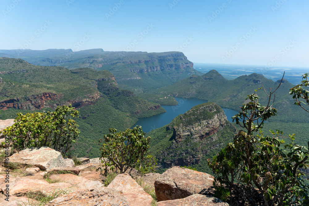 Obraz premium View over Blyde Canyon near Hoedspruit in South Africa with view over Three Roundavels