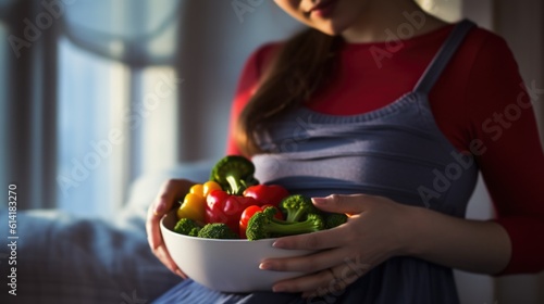 woman holding  bowl ofvegetables  ai generative