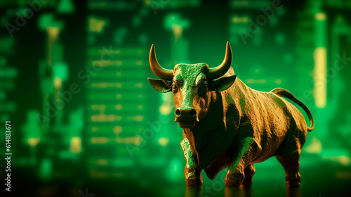 Bull bullish divergence in Stock market and Crypto currency with green graph background. Generative AI