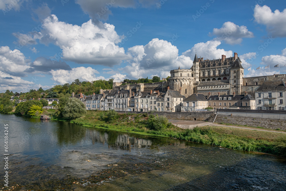Amboise medieval castle or chateau and bridge on Loire river. France, Europe. Unesco site.