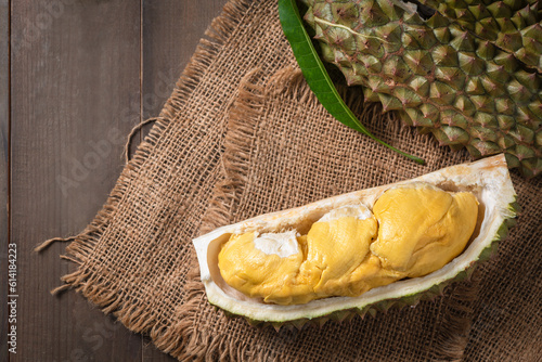 Top view Chani Kai Durian or Durio zibthinus murray on wood plate,