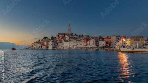 View of the old town of Rovinj in Croatia after sunset
