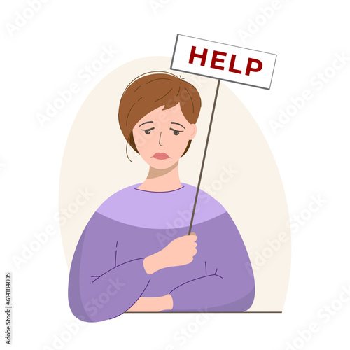 A woman in a depressed state, asking for help