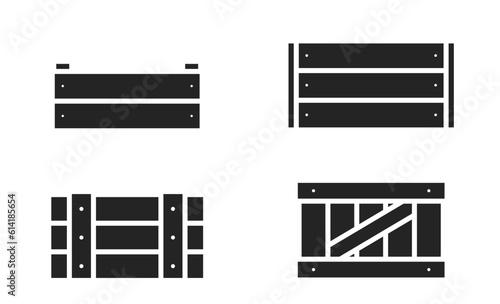 wooden crate box icon set. parcel and container for harvest. agriculture and farming symbols. isolated vector images