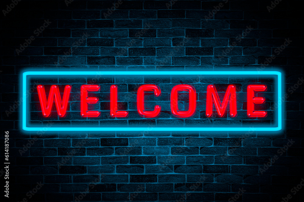 Obraz premium Welcome Neon sign banner, shining light signboard collection.