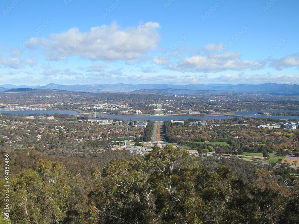 Scenic view on Canberra, the capital city of Australia, from the Mount Ainslie Lookout