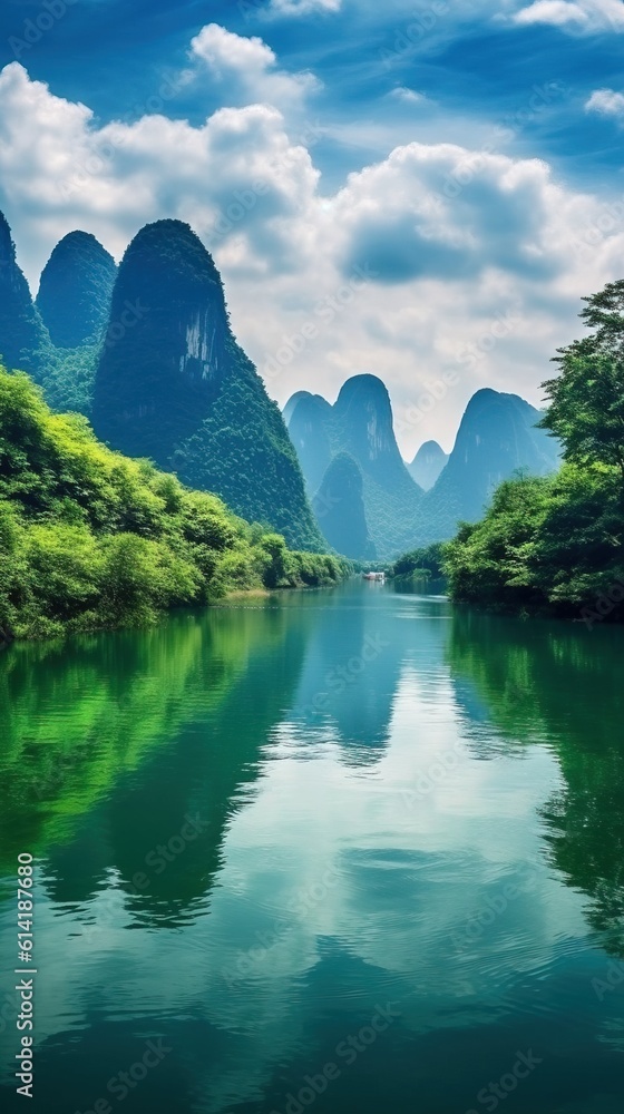 Professional Shot of Tianmu Lake, China. Generative AI. Professional Shot of Tianmu Lake, China. Generative AI.