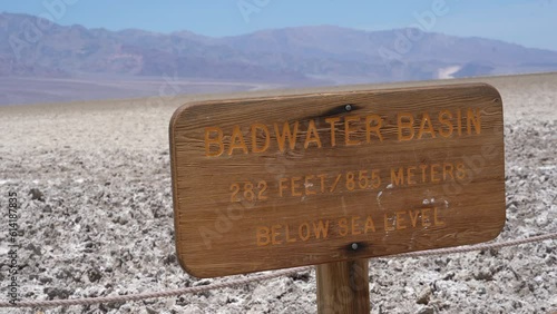 Death Valley USA, Badwater Basin, Wooden Sign, 282 Feet below sea level