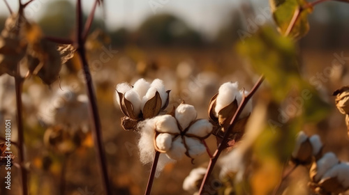 Close up ripe cotton with white fiber grow on plantation. © Kateryna