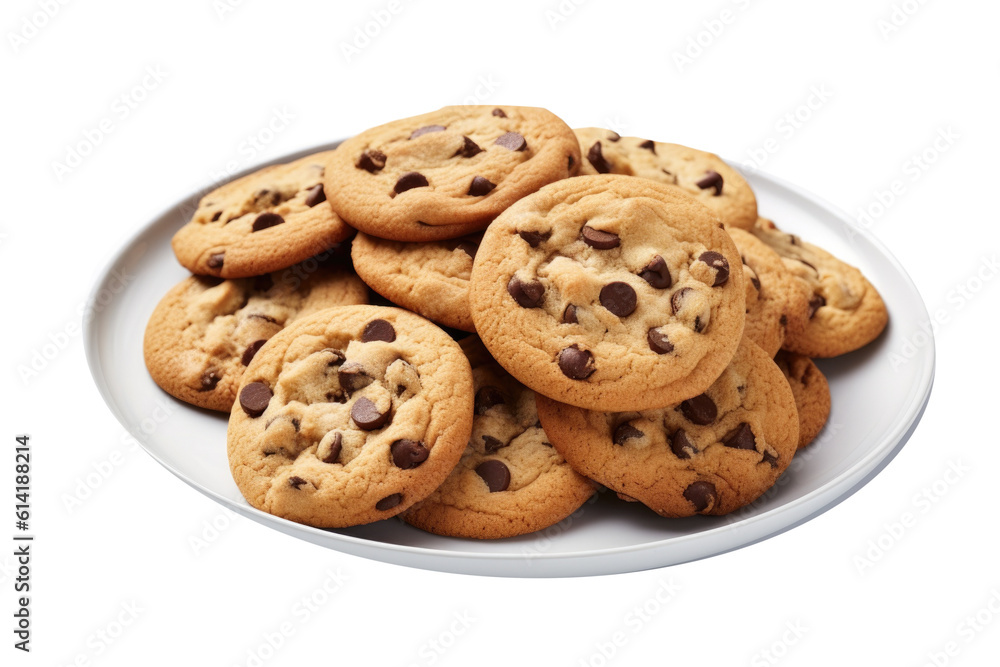 Delicious Plate of Chocolate Chip Cookies on a Transparent Background 