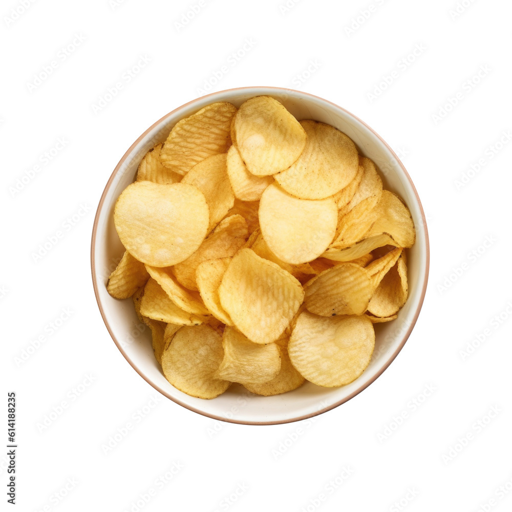 Delicious Bowl of Potato Chips Isolated on a Transparent Background Delicious Bowl of Potato Chips Isolated on a Transparent Background