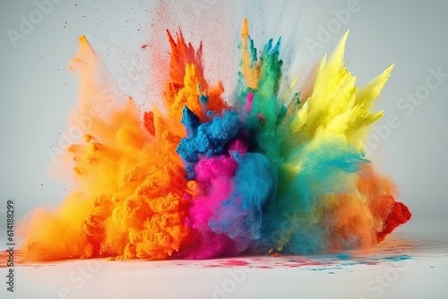 Colorful explosion of paint on a white background. Abstract background. Holi paint powder, holiday. Generative AI.