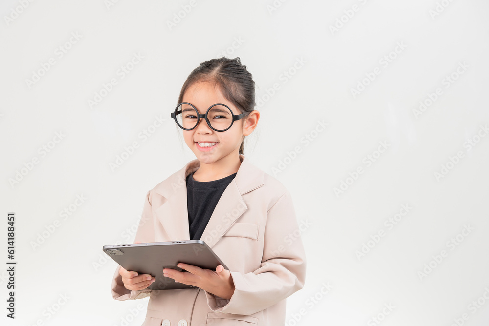 Little business lady Asia. formalwear standing on a white background Little business lady Asia. formalwear standing on a white background