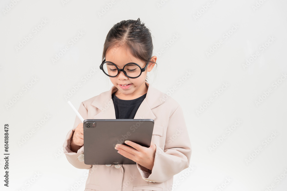 Little business lady Asia. formalwear standing on a white background Little business lady Asia. formalwear standing on a white background