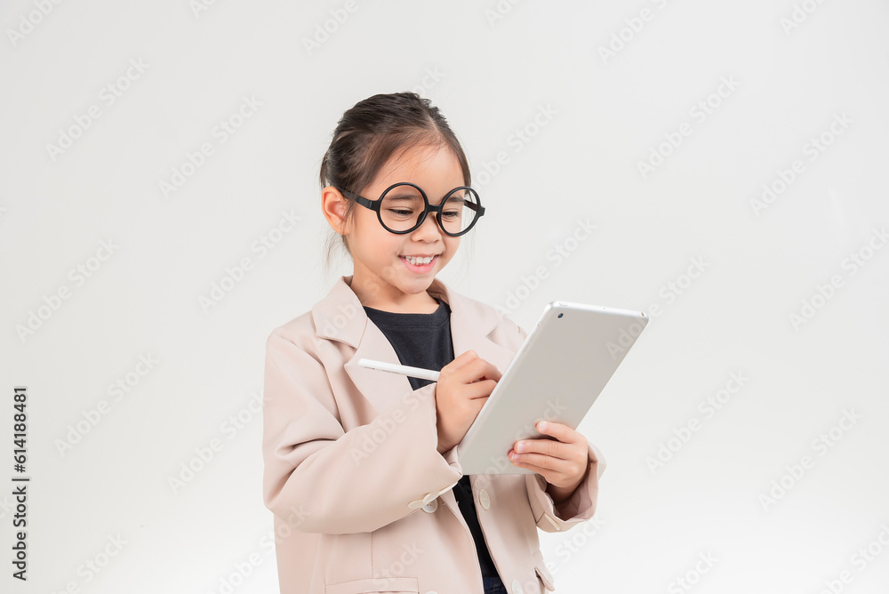 Little business lady Asia. formalwear standing on a white background Little business lady Asia. formalwear standing on a white background