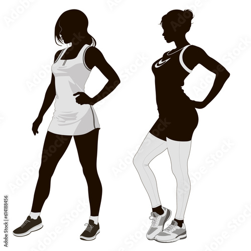 Sexy silhouette of an athletic woman, sports skirt, leggings