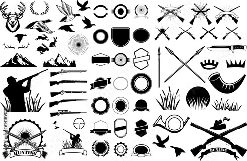 Set of hunting label and badges templates and design elements. Hunting logo Generator. Design elements in vector.