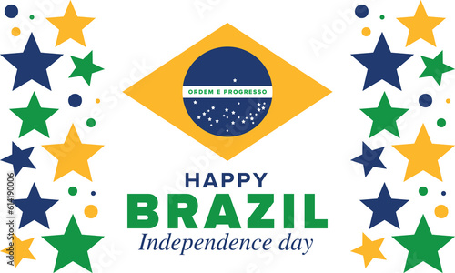 Brazil Independence Day. Happy national holiday. Freedom day. Celebrate annual in September 7. Brazil flag. Patriotic brazilian design. Poster, card, banner, template, background. Vector illustration