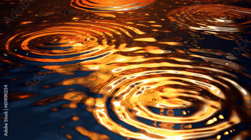 Golden Reflections: Mesmerizing Water Ripples at Night. Generative AI