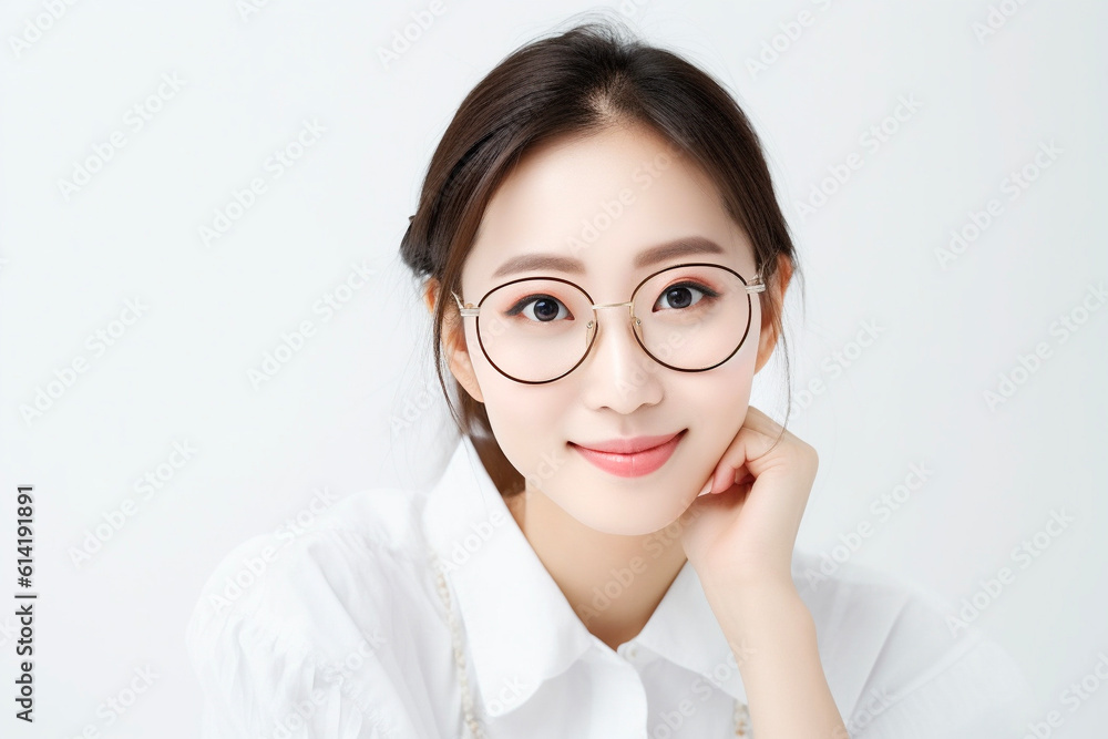 笑顔の女性のポートレート カメラ目線 白背景 AI生成画像 ジェネレーティブ AI 笑顔の女性のポートレート カメラ目線 白背景 AI生成画像 ジェネレーティブ AI