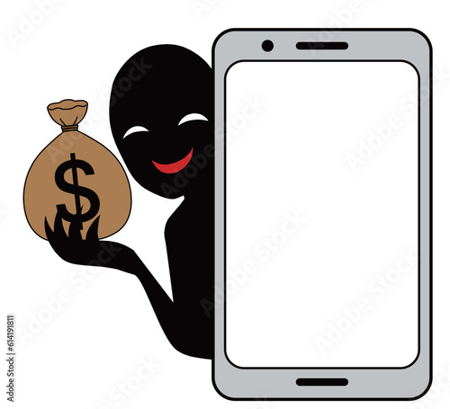 お金を持つ悪人とスマホのイラスト素材