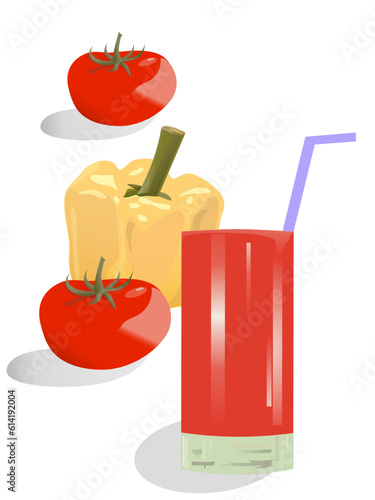 glass of juice , tomato and pepper