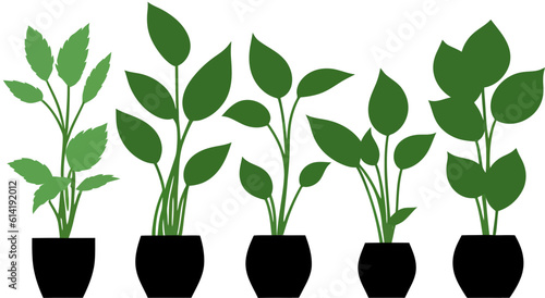 Lush Greenery: Vector Set of Plants in Pots