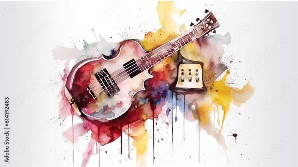 a beautiful painting of a musical instrument painted in watercolor