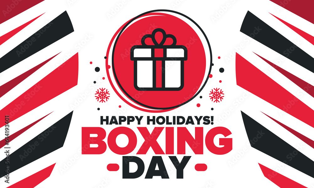 Fototapeta premium Boxing Day. Day after Christmas Day, when gifts are given! This holiday is associated with shopping and sporting events. Celebrated annually in the Great Britain on December 26th. Vector illustration