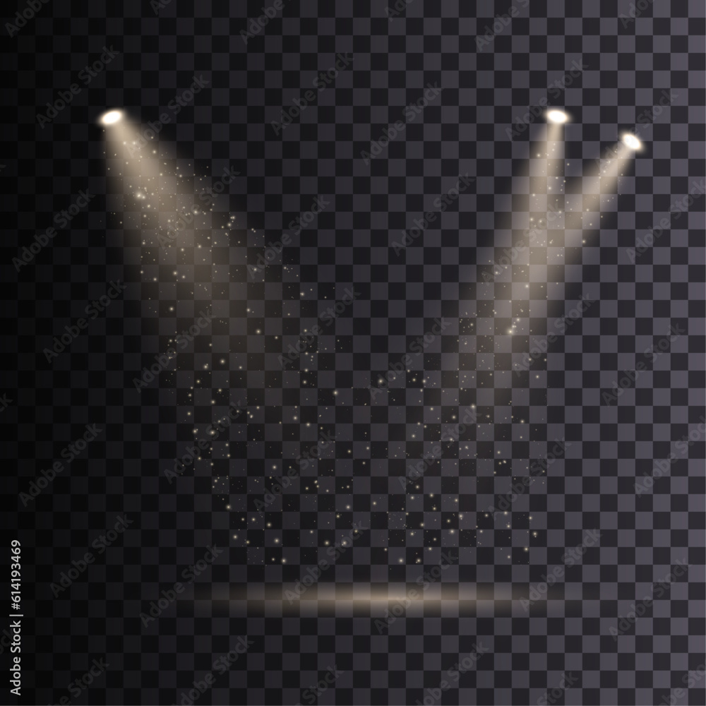 Bright spotlight. Vector glowing light effect with transparent rays ...