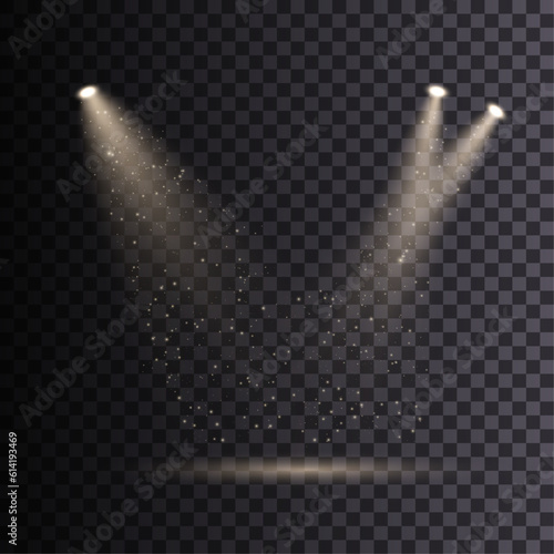 Bright spotlight. Vector glowing light effect with transparent rays. PNG