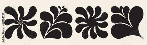 Contemporary organic square shapes. Abstract modern trendy Matisse inspired minimal designs, Hand drawn Underwater algae & floral silhouette. Retro art prints.