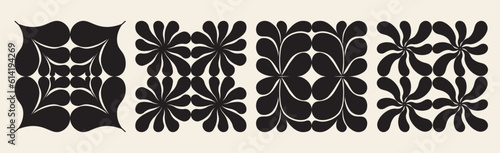 Contemporary organic square shapes. Abstract modern trendy Matisse inspired minimal designs, Hand drawn Underwater algae & floral silhouette. Retro art prints.