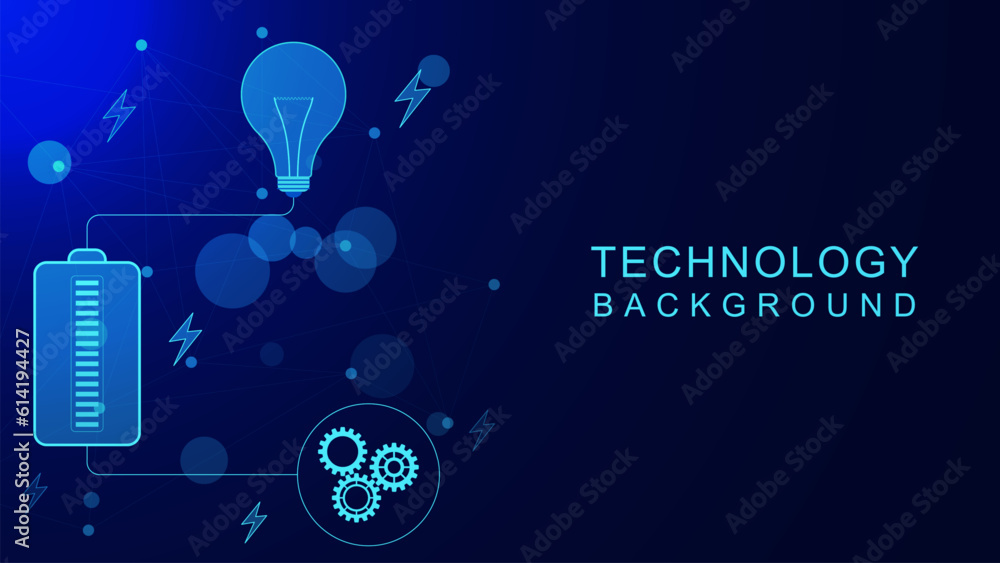 Renewable energy or ecology concept. Sustainable development concept with batteries and light bulb on dark blue background.