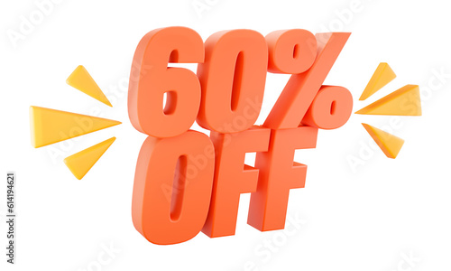 60% off, sixty percent off, sales and promotion concept, red numbers with yellow graphics around, png image in 3d rendering