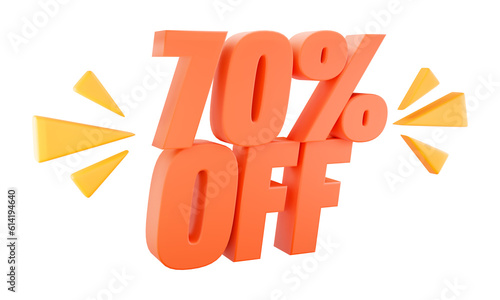 70% off, seventy percent off, sales and promotion concept, red numbers with yellow graphics around, png image in 3d rendering