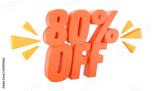 80% off, eighty percent off, sales and promotion concept, red numbers with yellow graphics around, png image in 3d rendering