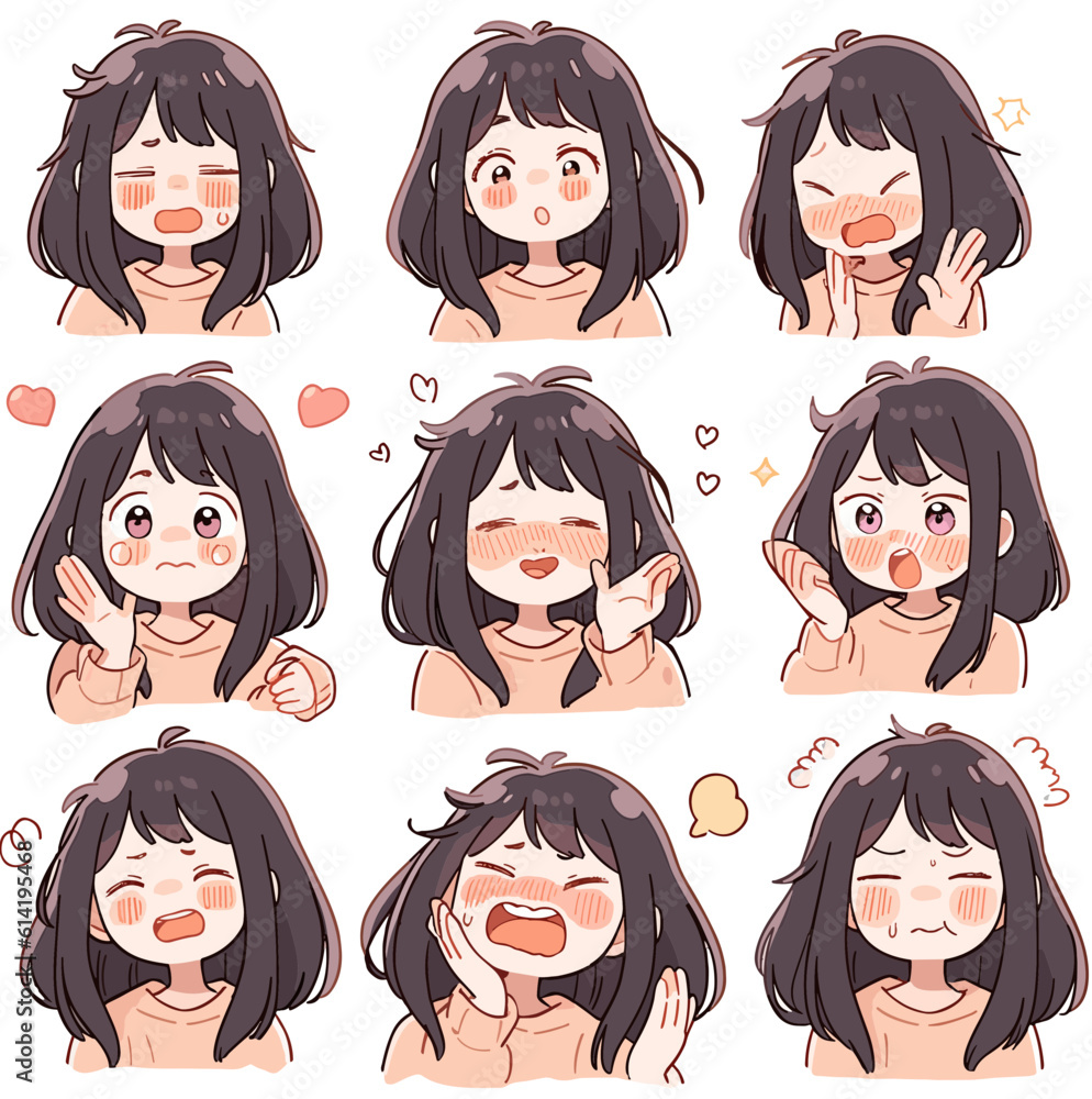 Fille manga avec différentes expressions Fille manga avec différentes expressions