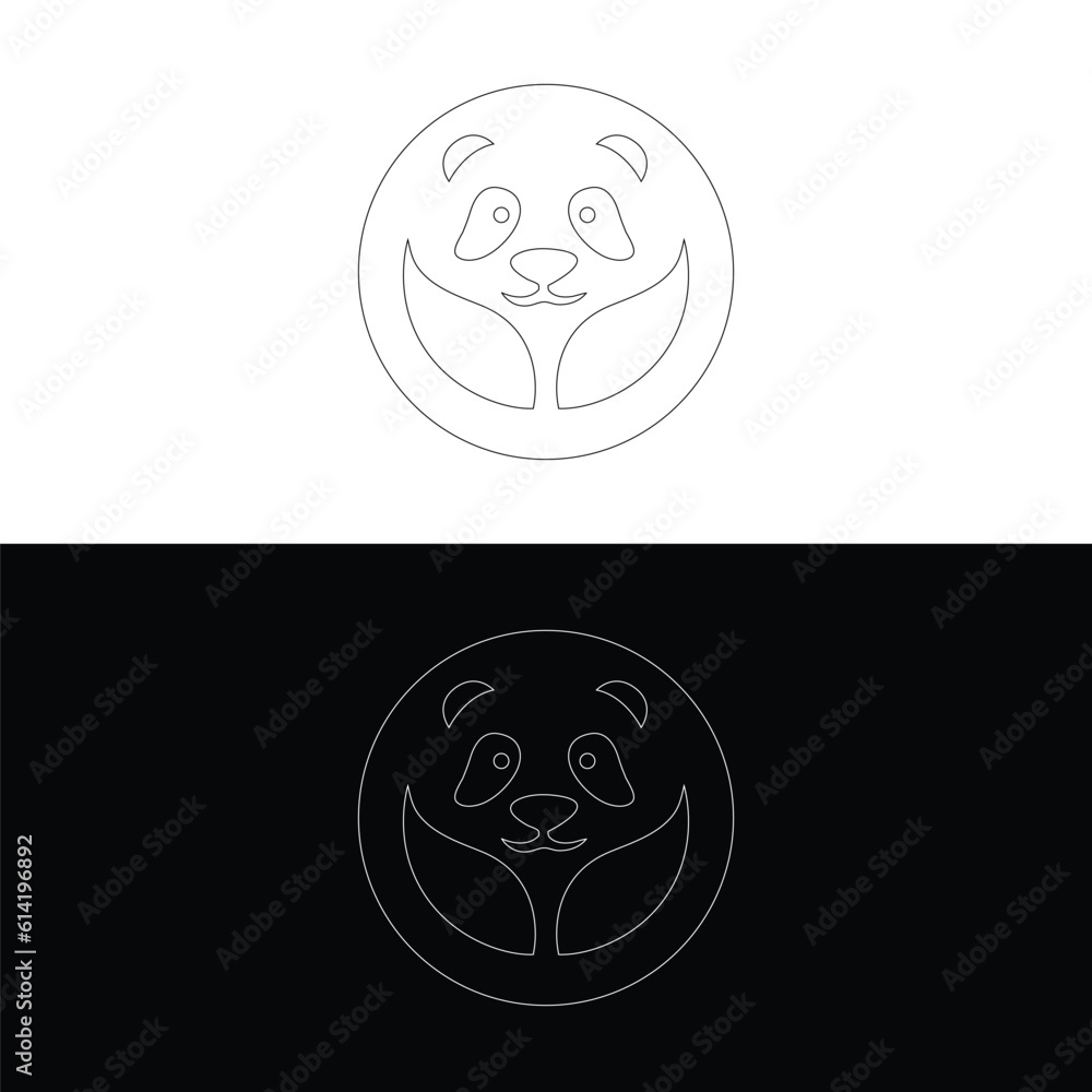 Obraz premium panda leaf logo design,panda logo template,Cute panda face,Love panda logo. cute Panda Logo design vector template. animal, asia, bamboo, heart, character, china, bear, black, pet, safari.