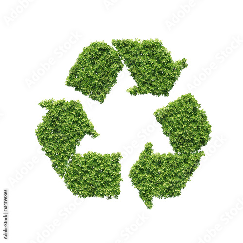 Recycle sign green leaf shape, Concept eco friendly and lifestyle with isolated on transparent background. PNG file, 3D rendering illustration, Clip art and cut out