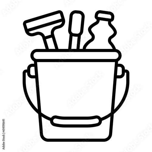 cleaning bucket concept, janitorial can with Wiper and Liquid  vector icon design, Housekeeping symbol, Home cleaning sign, Professional cleaners equipment stock illustration